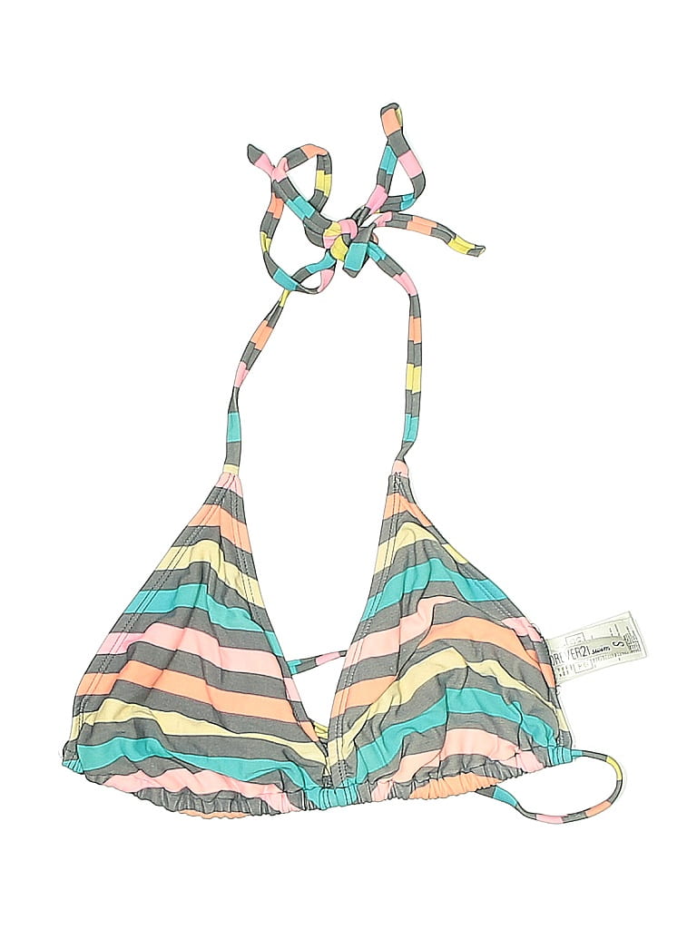 FOREVER 21 Pre-owned Swimsuit Top Gray Stripes Pattern Swimwear