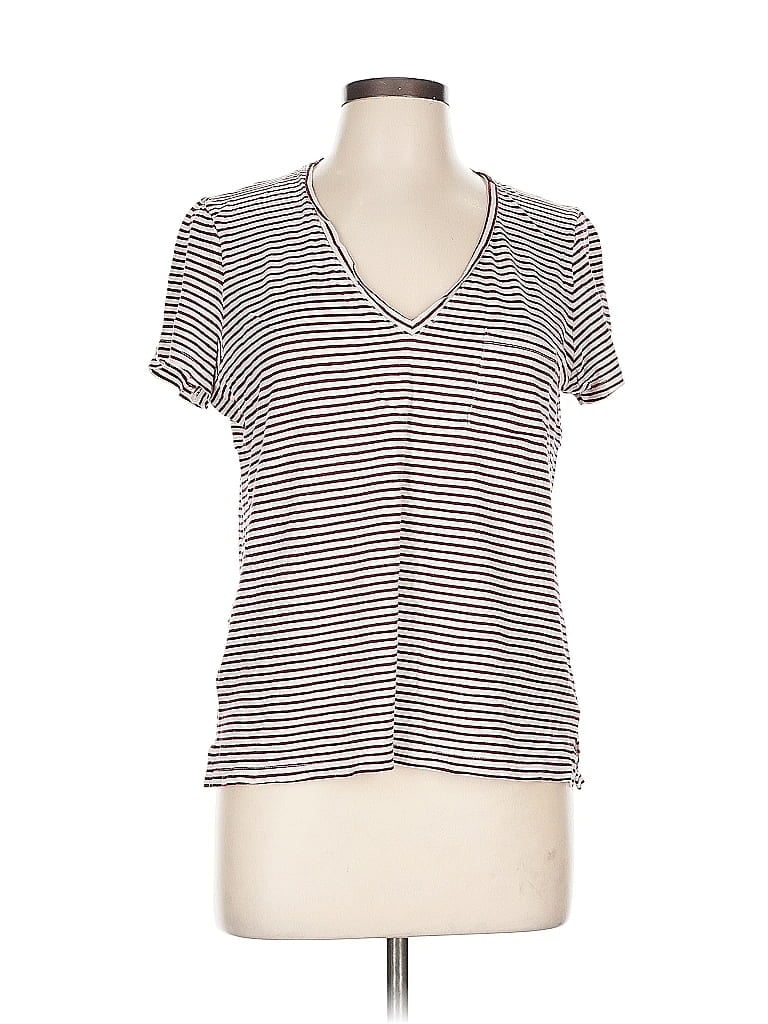 Madewell 100% Cotton Stripes Burgundy Short Sleeve T-Shirt Size L - photo 1