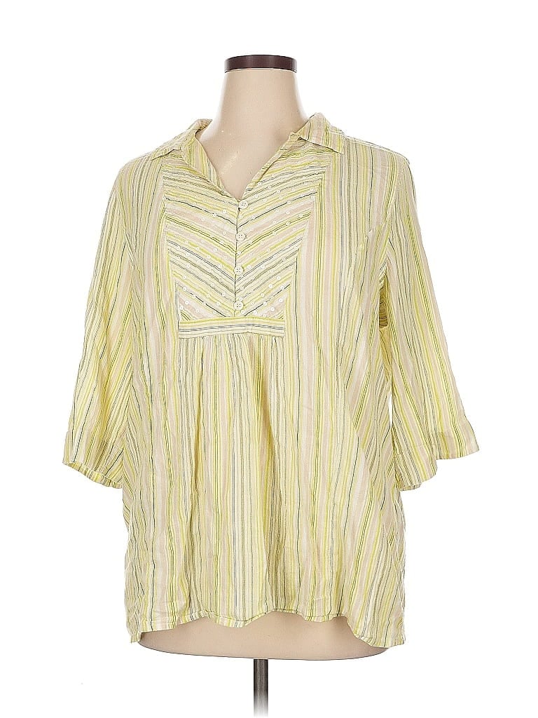 Pre-owned Catherines 3/4 Sleeve Button Down Shirt In Yellow