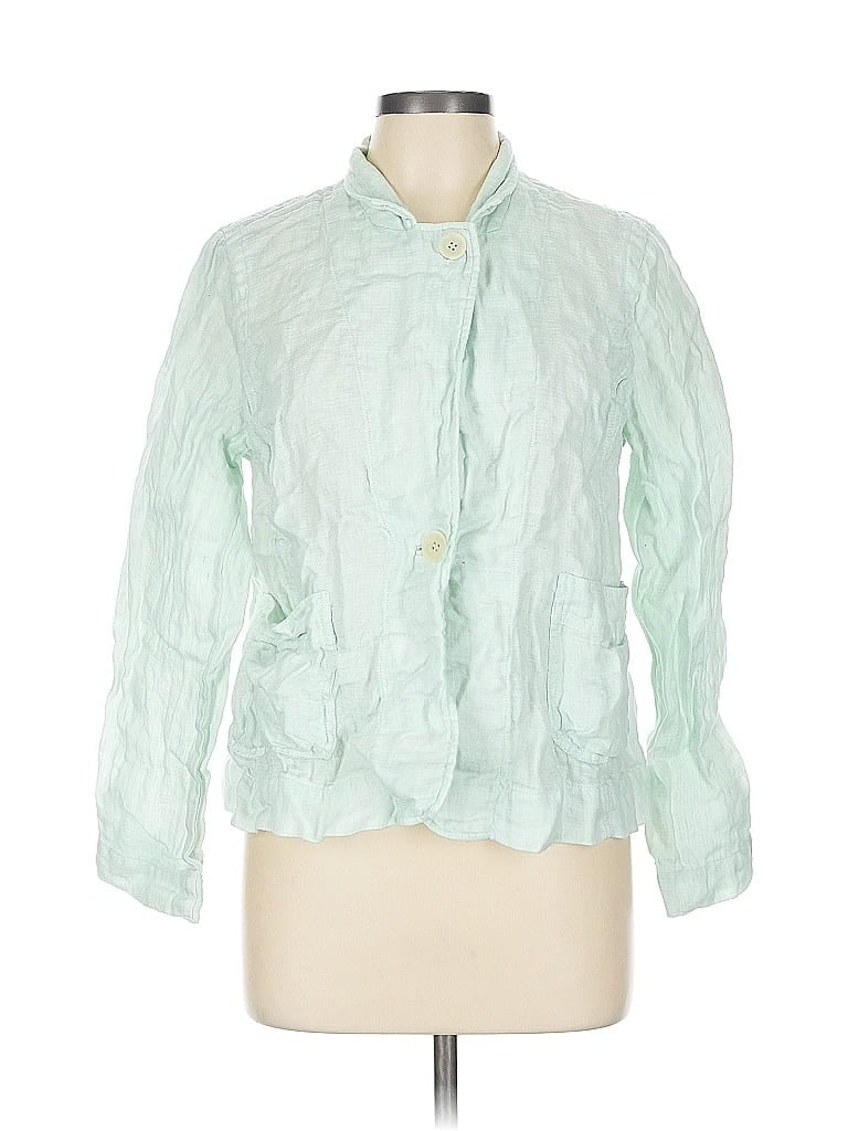 Pre-owned Eileen Fisher 3/4 Sleeve Button Down Shirt In Green