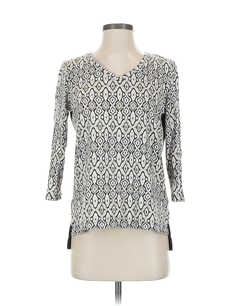 Pre-owned Jones New York Signature 3/4 Sleeve Top Gray V Neck Tops