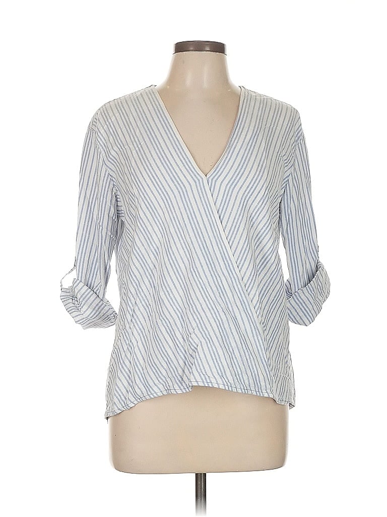 Pre-owned Remade 3/4 Sleeve Blouse In Blue