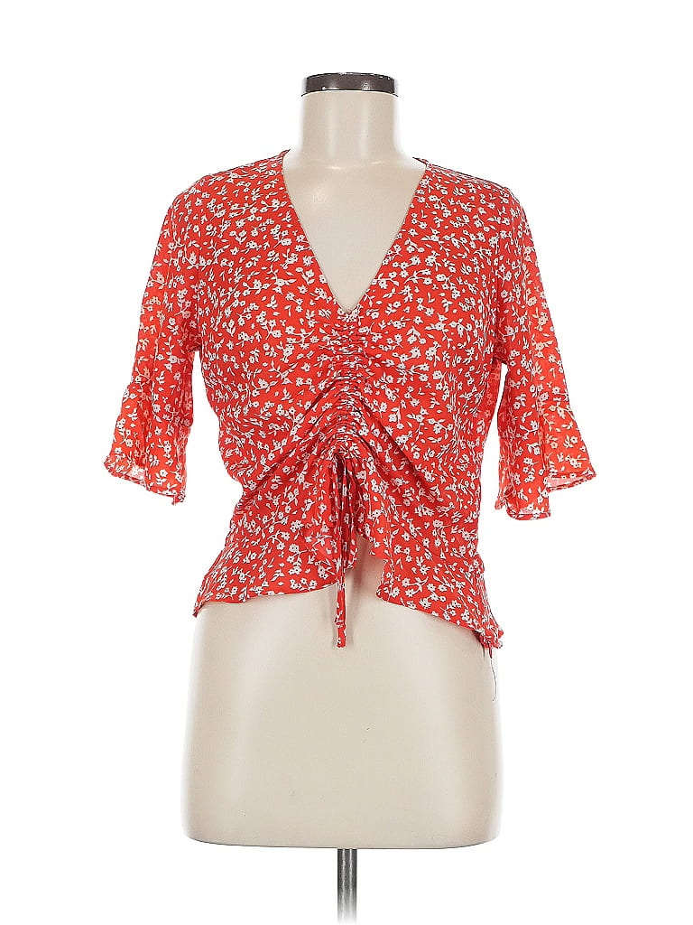 Pre-owned Aqua Short Sleeve Blouse In Red