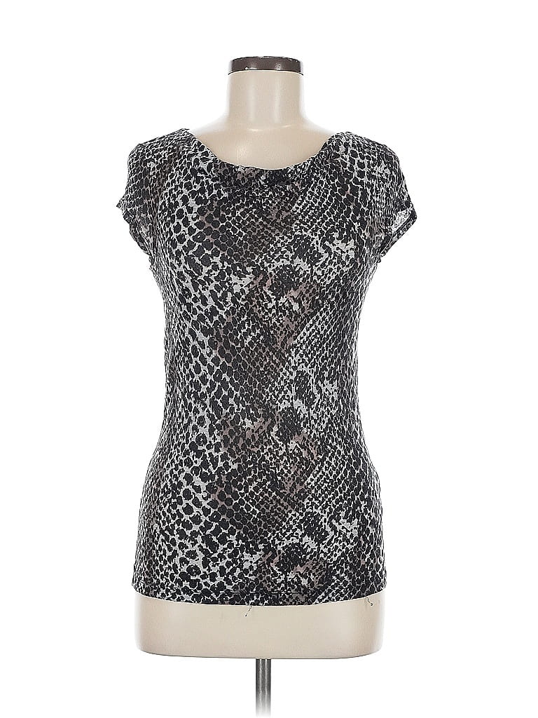 Pre-owned Three Dots Short Sleeve Top Black Scoop Neck Tops