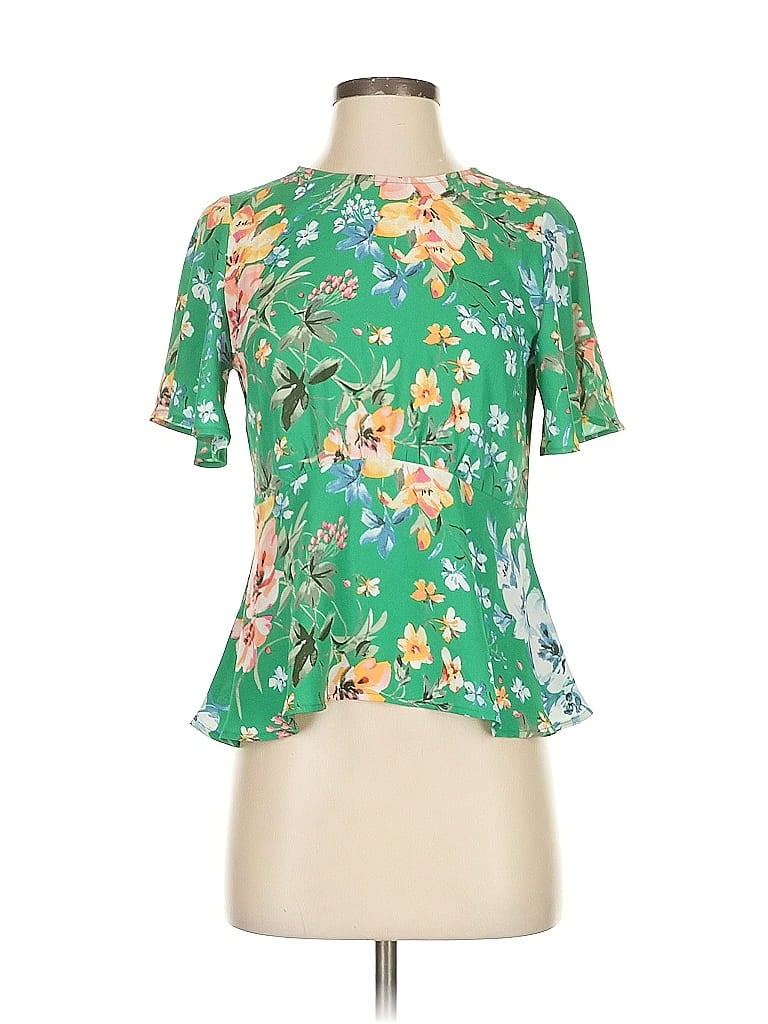 Pre-owned Ann Taylor Loft Short Sleeve Blouse In Green