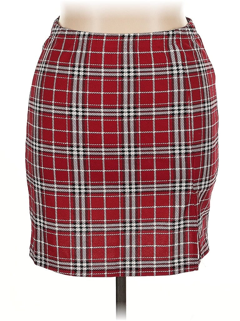 Shein Curve Plaid Red Casual Skirt Size 1X - photo 1