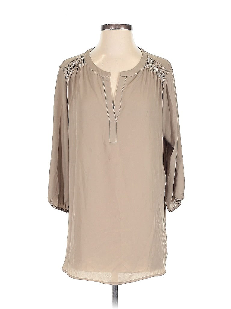 Pre-owned Pleione 3/4 Sleeve Blouse In Brown