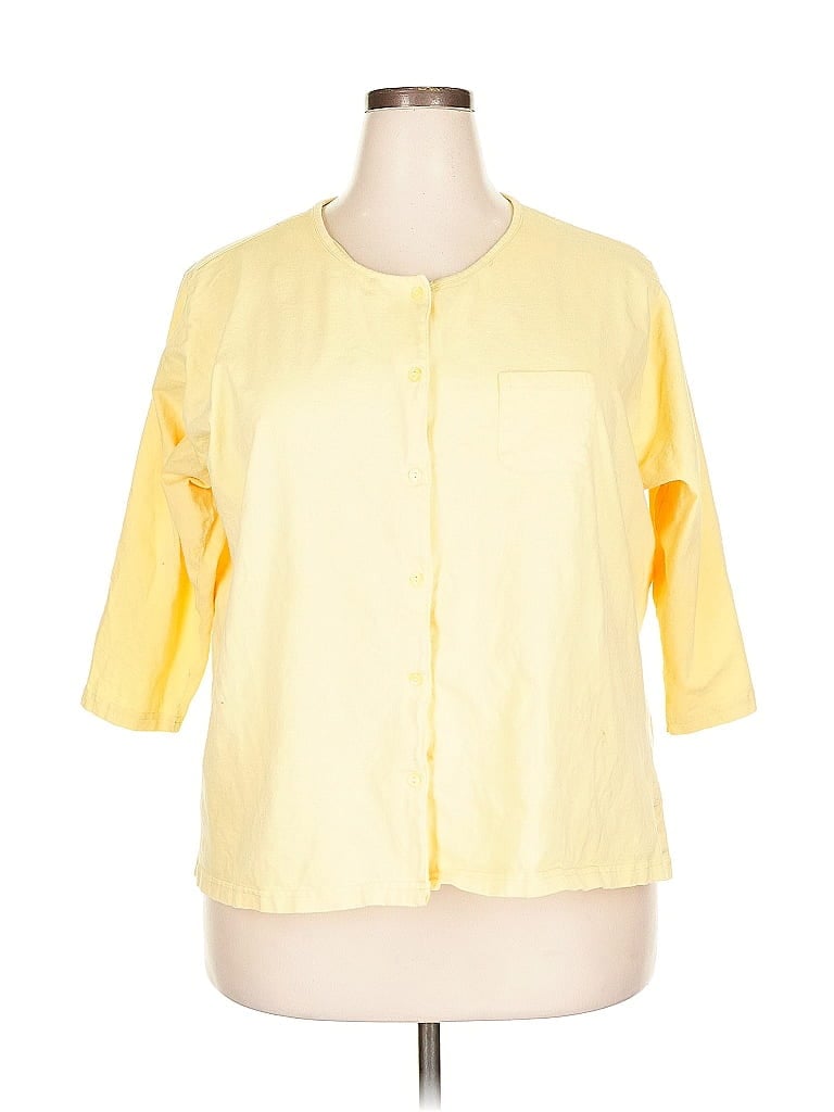 Pre-owned Carole Hochman 3/4 Sleeve Button Down Shirt In Yellow