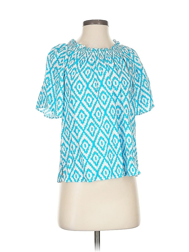 Pre-owned Ann Taylor Loft Outlet Short Sleeve Blouse In Blue