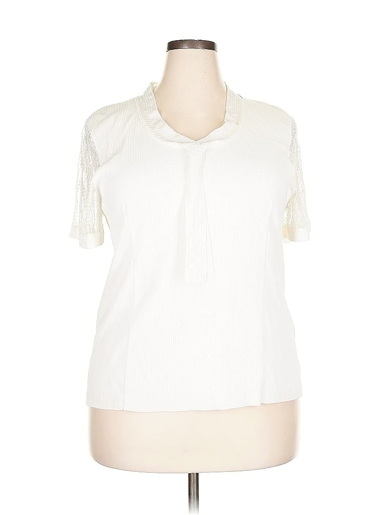 Pre-owned Cable & Gauge Short Sleeve Blouse In White