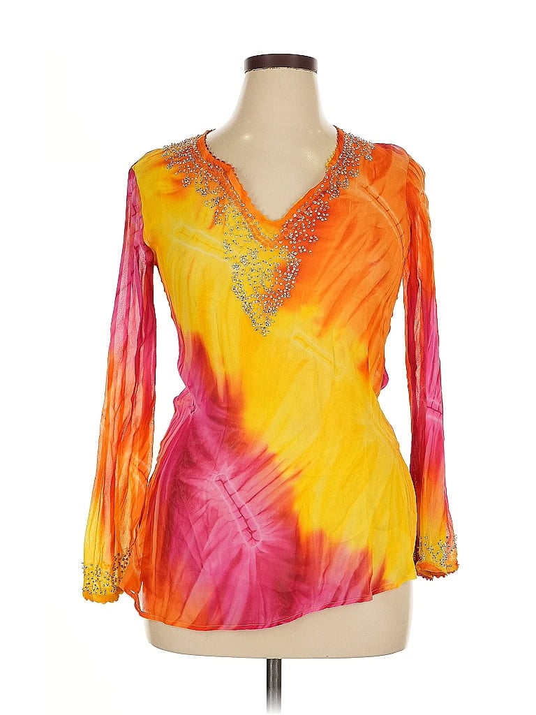 Pre-owned Boston Proper Long Sleeve Blouse In Orange