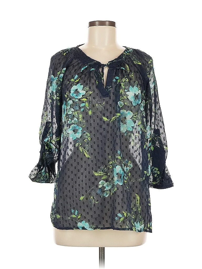 Pre-owned Verve Ami 3/4 Sleeve Blouse In Blue