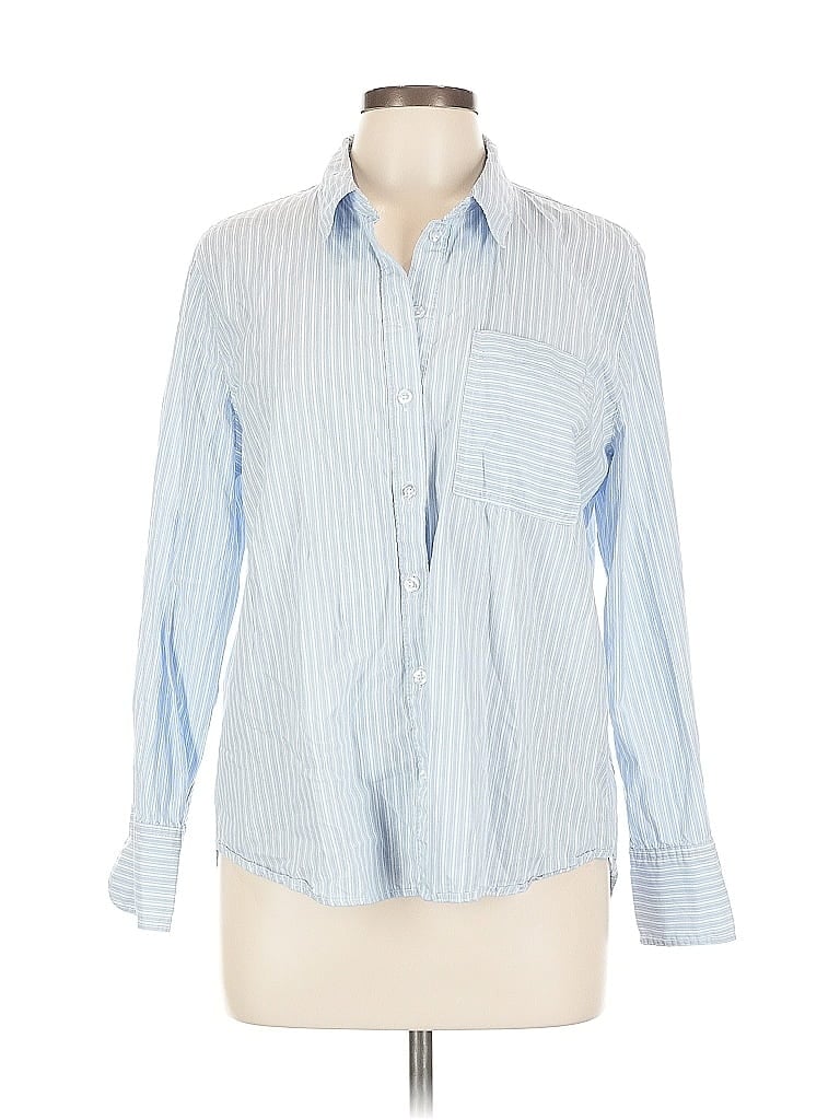 Pre-owned Ellen Tracy Long Sleeve Button Down Shirt In Blue