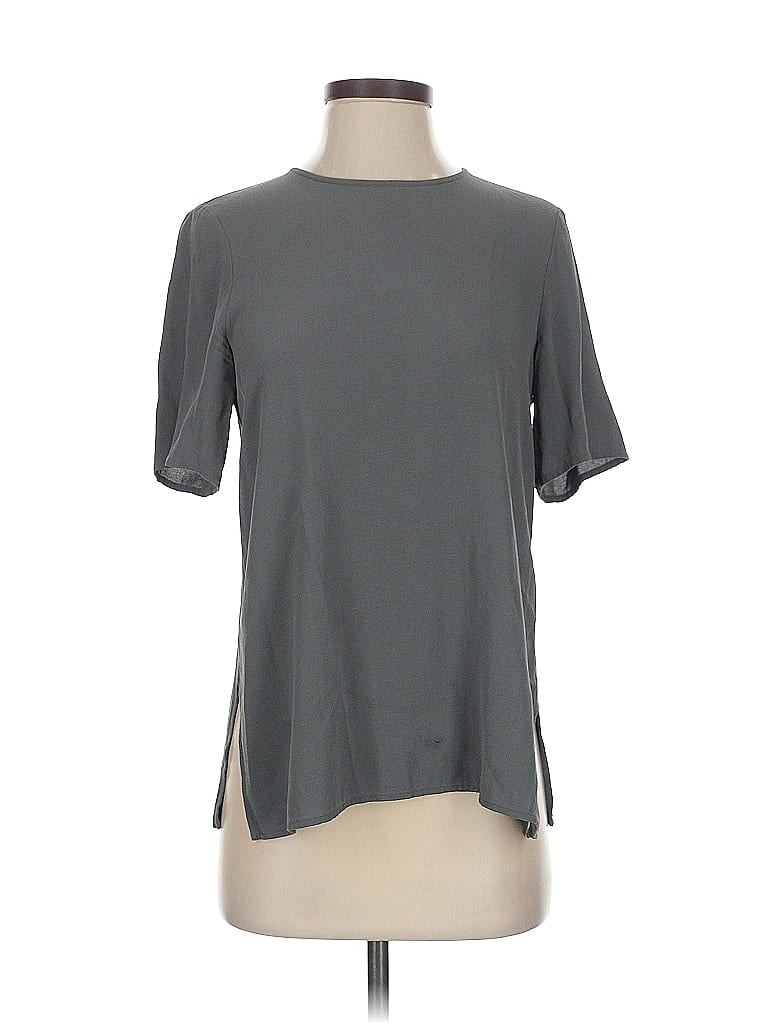 Pre-owned Eileen Fisher Short Sleeve Silk Top Gray Crew Neck Tops