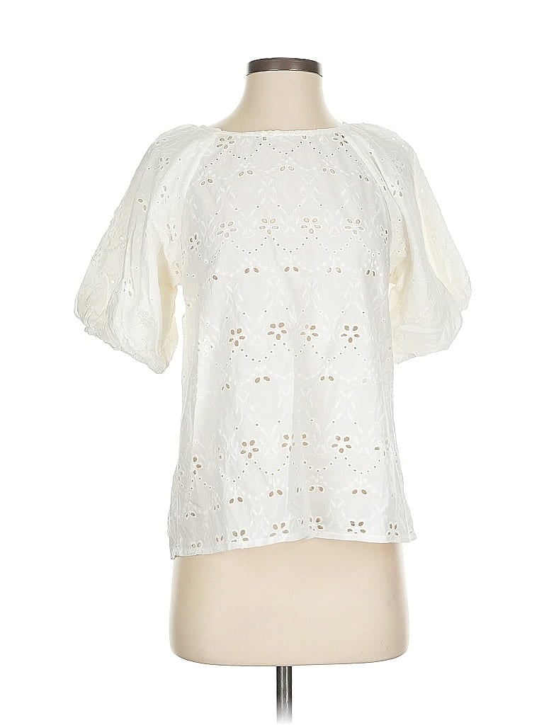 Pre-owned Blue Tassel Short Sleeve Blouse In White