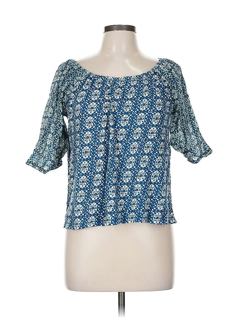 Pre-owned Ann Taylor Loft Outlet Short Sleeve Blouse In Blue