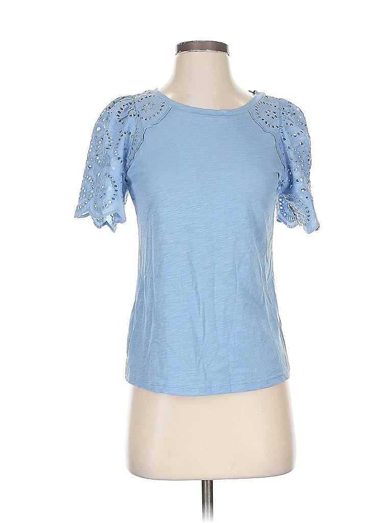 Pre-owned Ann Taylor Loft Short Sleeve Top Blue Sweetheart Neckline Tops