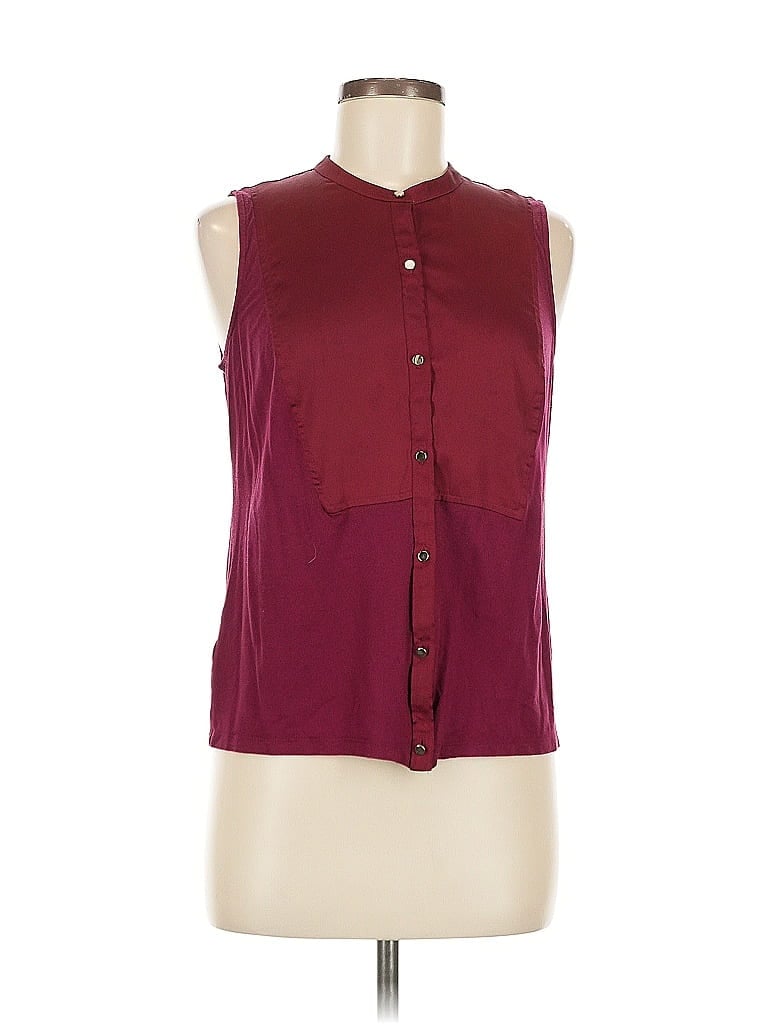 Pre-owned Ann Taylor Sleeveless Button Down Shirt In Burgundy