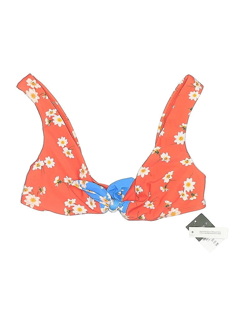 Pre-owned Topshop Swimsuit Top Red Floral Pattern Swimwear