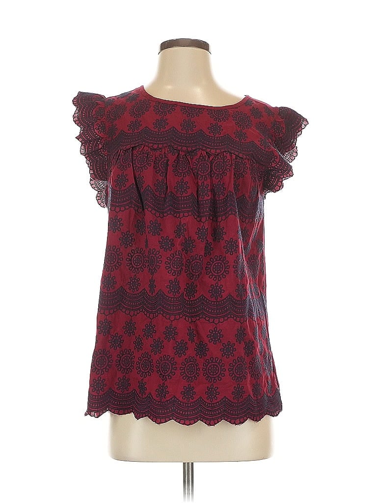 Pre-owned Crown & Ivy Short Sleeve Blouse In Burgundy
