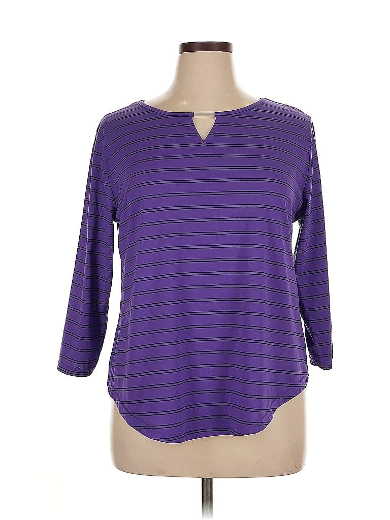 Pre-owned Riders By Lee 3/4 Sleeve Top Purple Keyhole Neckline Tops