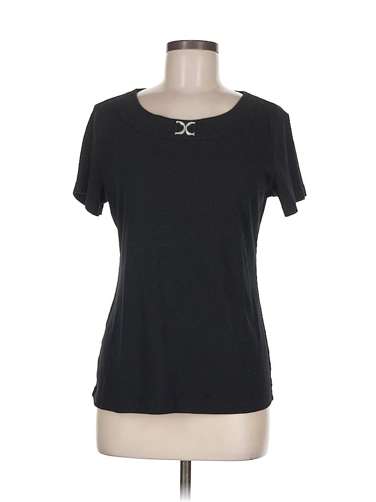 Pre-owned Karen Scott Short Sleeve Top Black Keyhole Neckline Tops