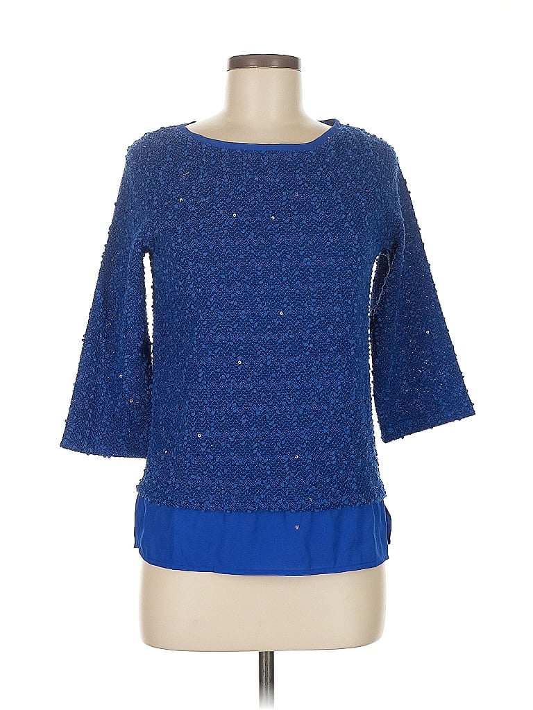 Assorted Brands 3/4 Sleeve Top Blue Boatneck Tops In Animal Print