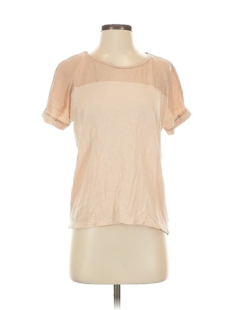 Pre-owned Ann Taylor Loft Short Sleeve Top Tan Square Neckline Tops In Brown