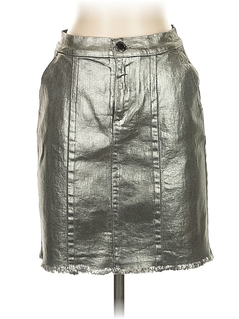 Pinko Faux Leather Skirt In Silver