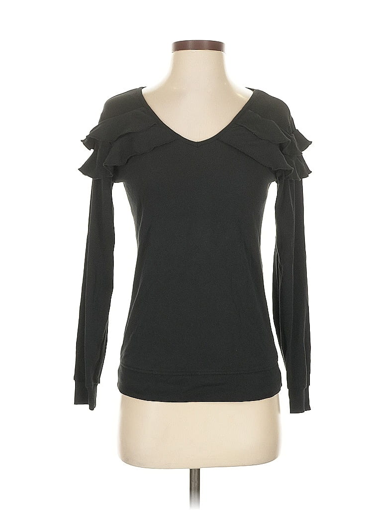 Pre-owned Kate Quinn Organics Long Sleeve Top Black Cold Shoulder Neckline Tops