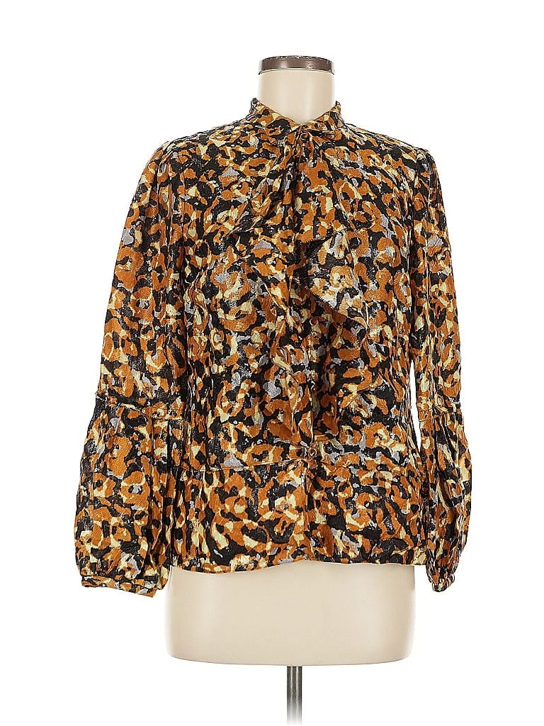 Pre-owned Magaschoni Long Sleeve Blouse In Brown