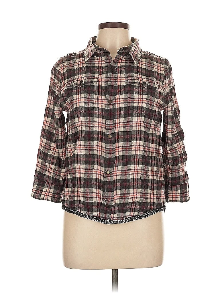 Pre-owned Gryphon New York 3/4 Sleeve Button Down Shirt In Brown