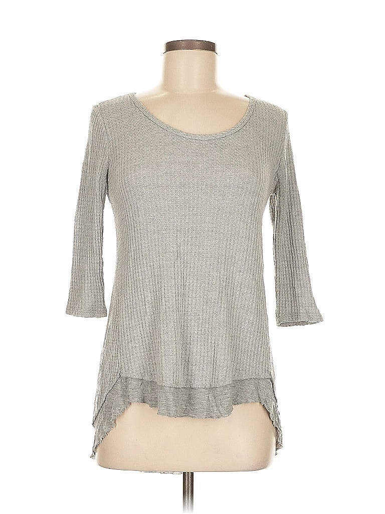 Pre-owned Lazy Sundays 3/4 Sleeve Top Gray Scoop Neck Tops