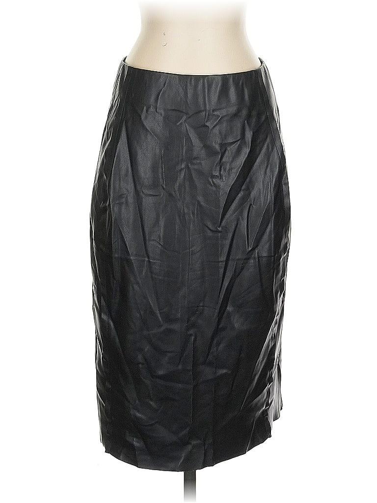 Pre-owned Ann Taylor Loft Faux Leather Skirt In Black