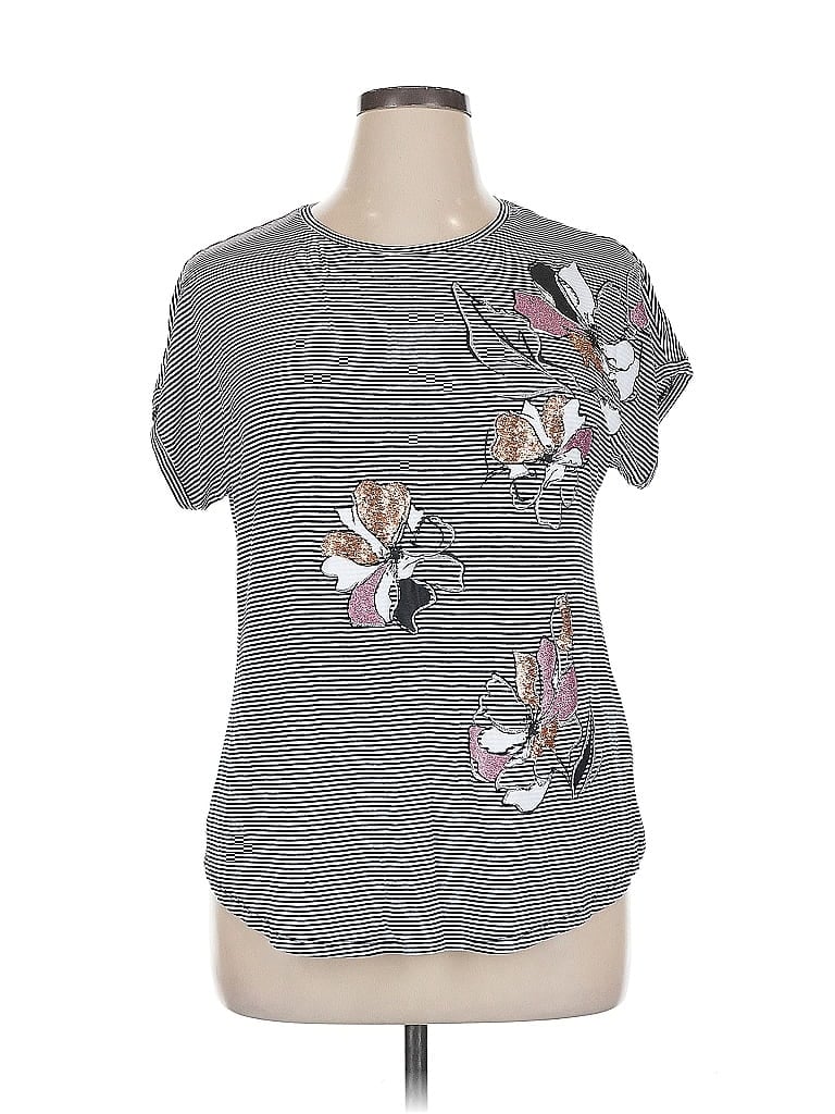 Pre-owned Apt. 9 Short Sleeve Top Gray Graphic Pattern Keyhole Neckline Tops