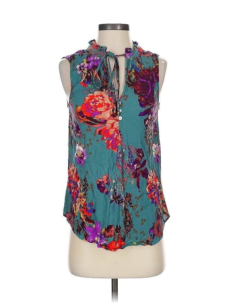 Pre-owned Pink Clover Tank Top Teal Halter Neckline Tops In Blue