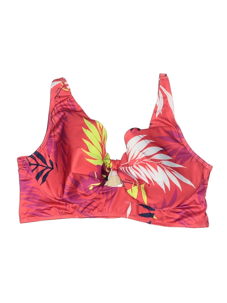 Pre-owned Swim By Cacique Swimsuit Top Pink Tropical Pattern Swimwear