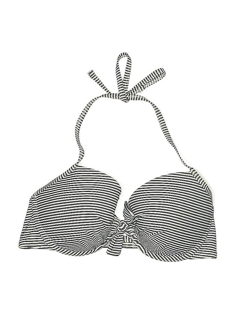 Pre-owned Aerie Swimsuit Top Silver Stripes Pattern Swimwear