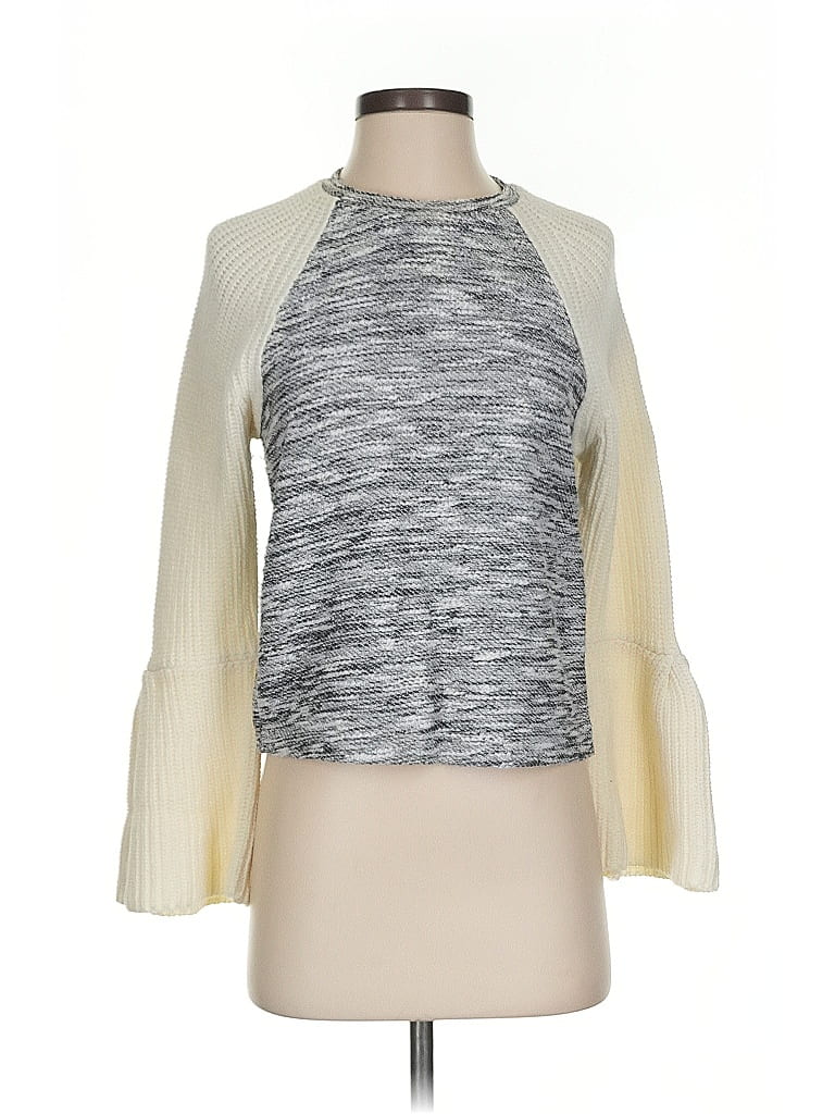 Pre-owned Dolan Long Sleeve Top Gray Color Block Pattern Halter Neckline Tops