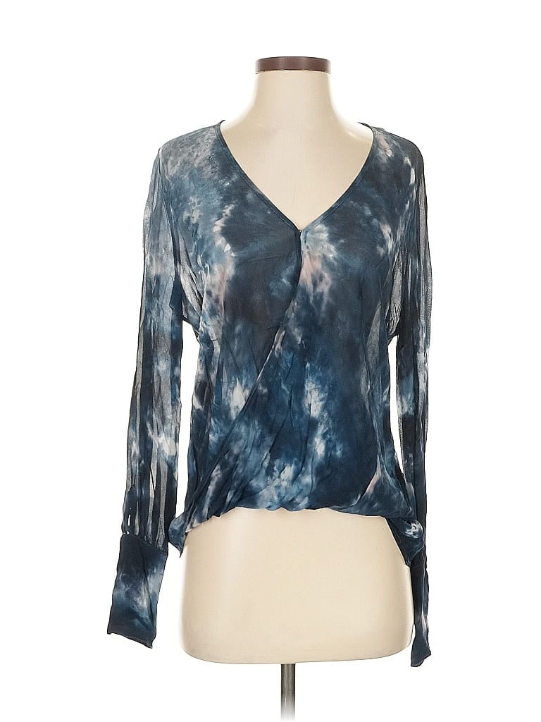 Pre-owned Yfb Long Sleeve Top Blue Plunge Neckline Tops
