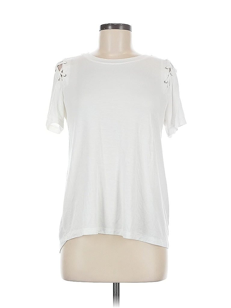 Pre-owned Harlowe & Graham Short Sleeve Top White Cold Shoulder Neckline Tops