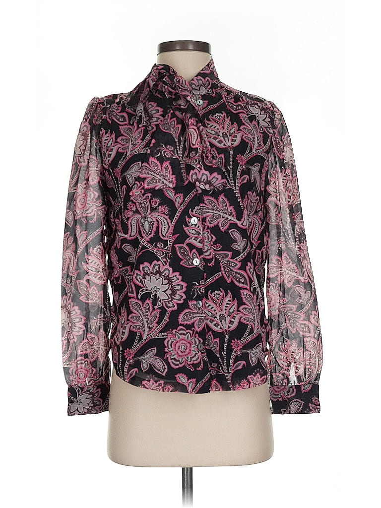 Jude Connally 100% Polyester Paisley Purple Long Sleeve Blouse Size XS - photo 1