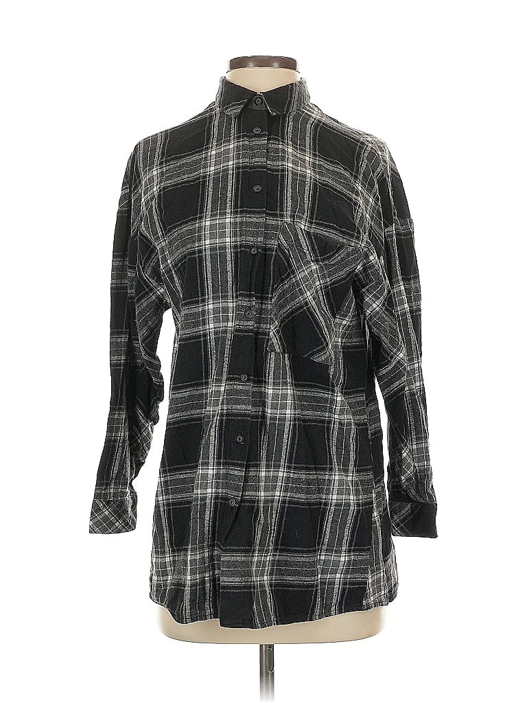 Pre-owned Zara Basic 3/4 Sleeve Button Down Shirt In Black