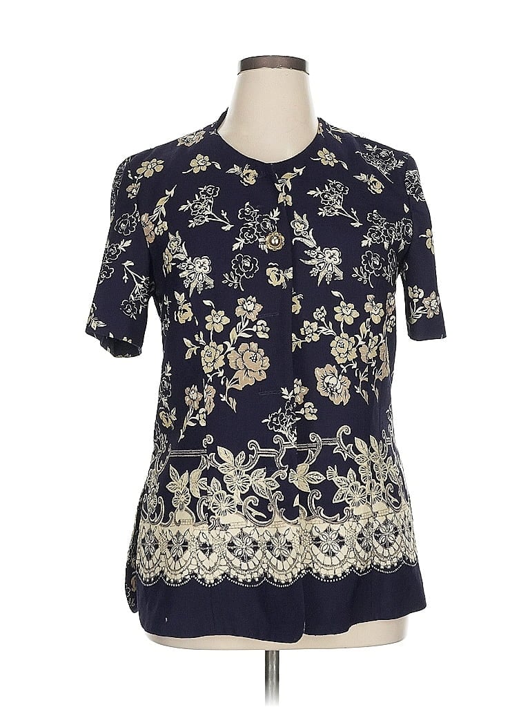 Pre-owned Leslie Fay Short Sleeve Blouse In Blue