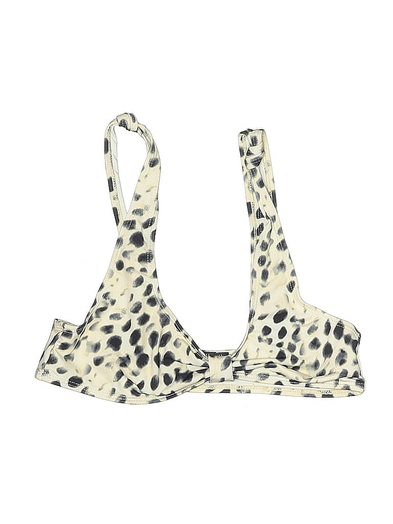 Pre-owned Nasty Gal Inc. Swimsuit Top Ivory Animal Print Pattern Swimwear In White