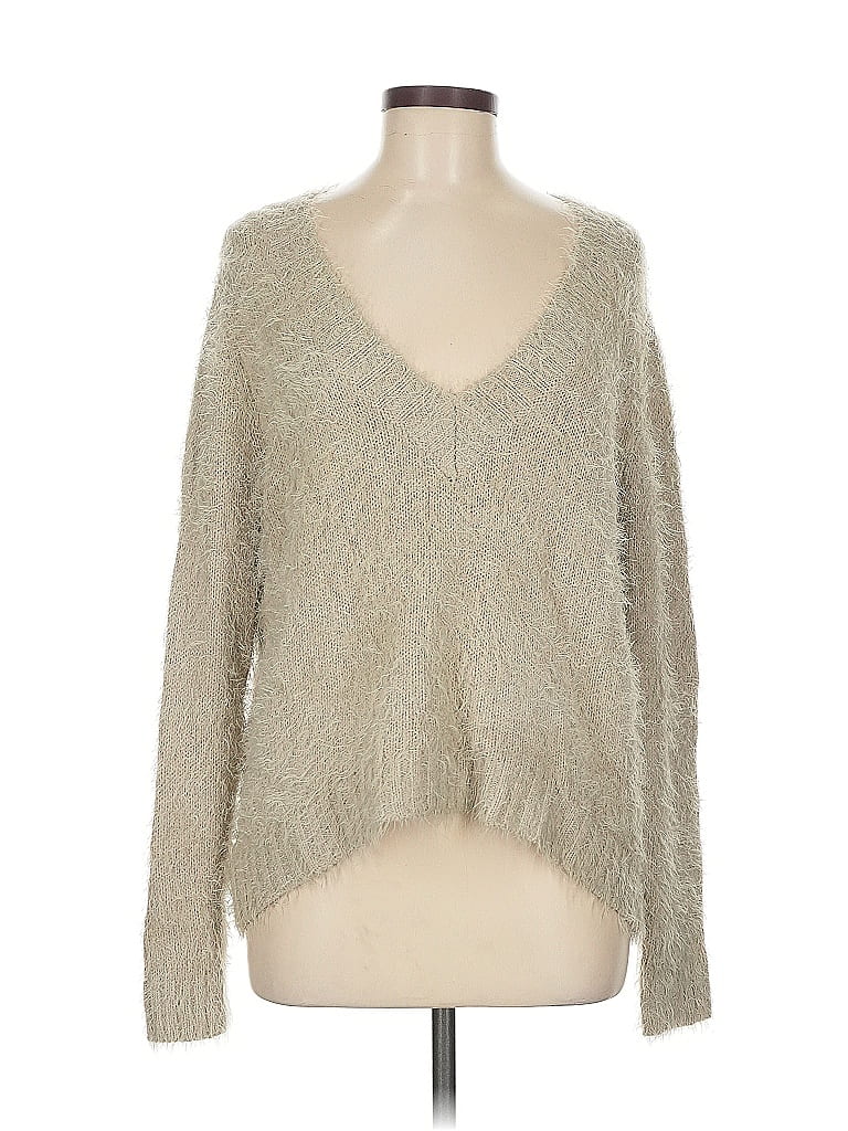 Pre-owned Elan Long Sleeve Top Gray V Neck Tops