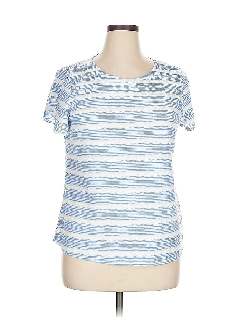 Pre-owned Elle Short Sleeve Top Blue Scoop Neck Tops