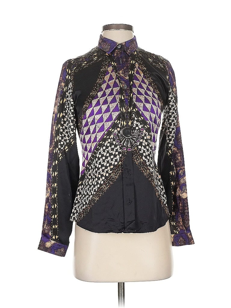 ETRO 100% Silk Purple Black Long Sleeve Silk Top Size EU (IT) 40 / US 4 - photo 1