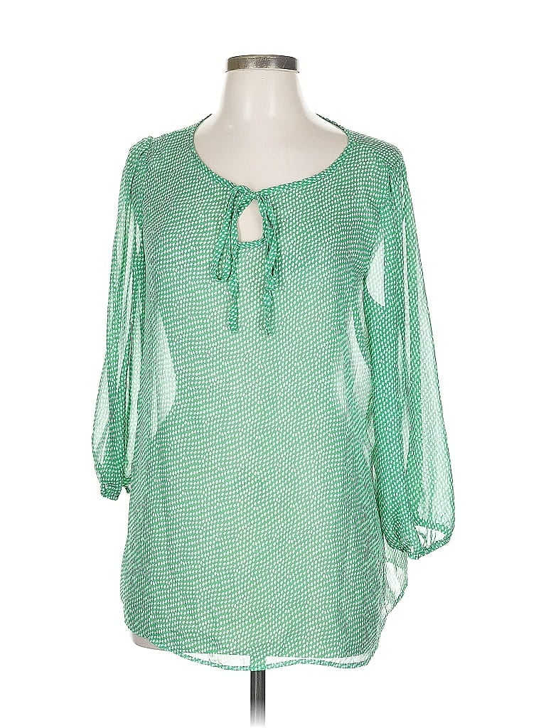 Pre-owned Pleione 3/4 Sleeve Blouse In Green