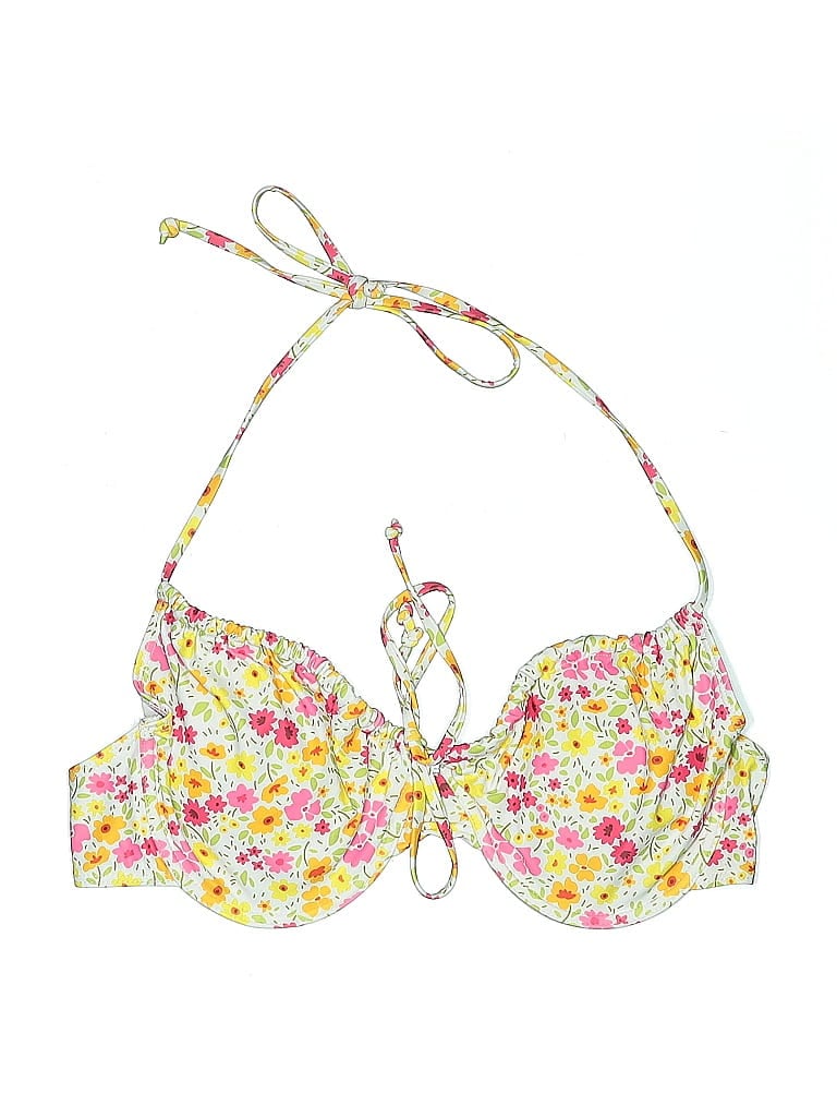 Pre-owned Unbranded Swimsuit Top White Floral Pattern Swimwear